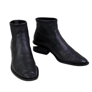 Alexander Wang BLACK REAL LEATHER LOW HEEL ROUND TOE PULL ON ANKLE BOOTS Sz 39